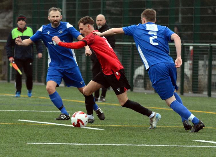 Pennar Robins on the attack against Merlins Bridge. Picture Gordon Thomas